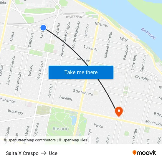 Salta X Crespo to Ucel map