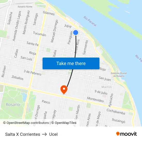 Salta X Corrientes to Ucel map