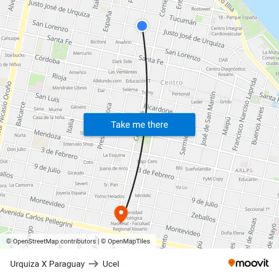 Urquiza X Paraguay to Ucel map