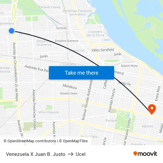 Venezuela X Juan B. Justo to Ucel map