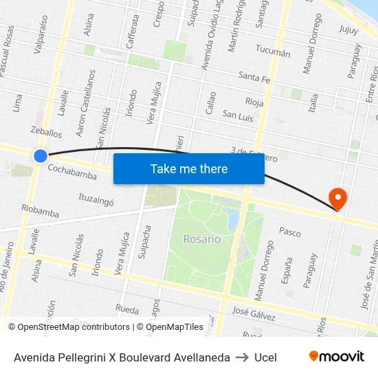 Avenida Pellegrini X Boulevard Avellaneda to Ucel map