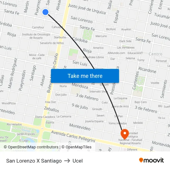 San Lorenzo X Santiago to Ucel map