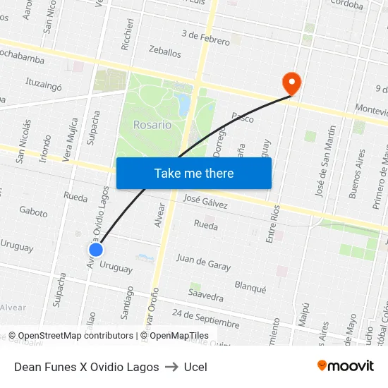 Dean Funes X Ovidio Lagos to Ucel map