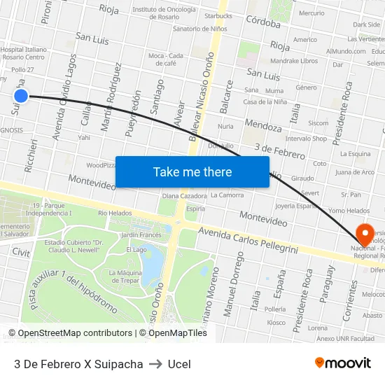 3 De Febrero X Suipacha to Ucel map