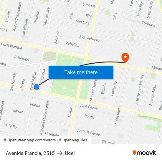 Avenida Francia, 2515 to Ucel map