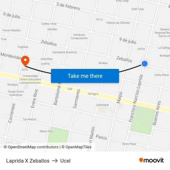 Laprida X Zeballos to Ucel map