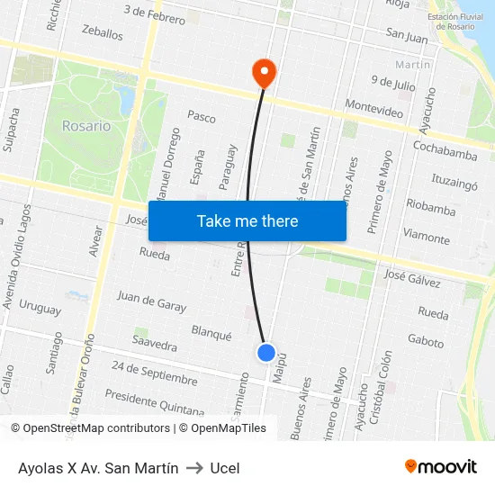 Ayolas X Av. San Martín to Ucel map