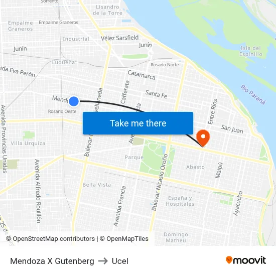 Mendoza X Gutenberg to Ucel map
