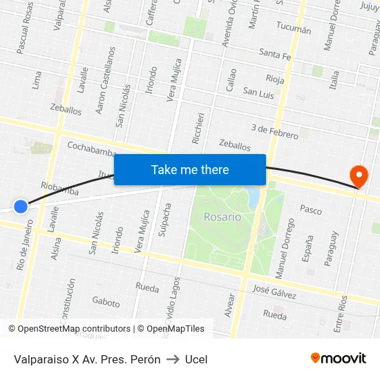 Valparaiso X Av. Pres. Perón to Ucel map