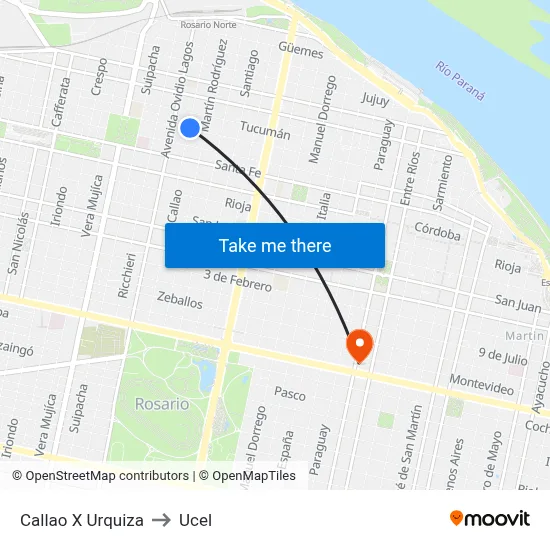 Callao X Urquiza to Ucel map