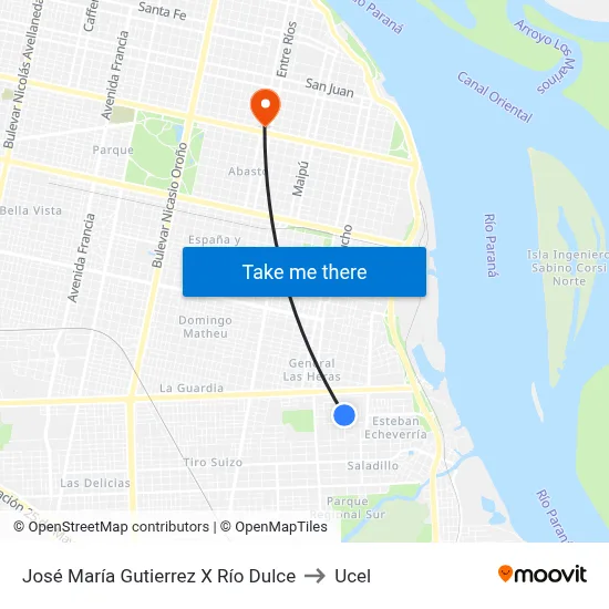 José María Gutierrez X Río Dulce to Ucel map