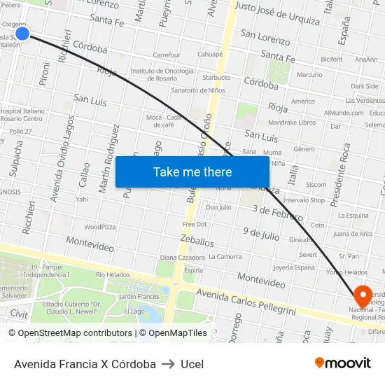 Avenida Francia X Córdoba to Ucel map