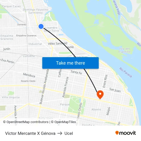 Víctor Mercante X Génova to Ucel map
