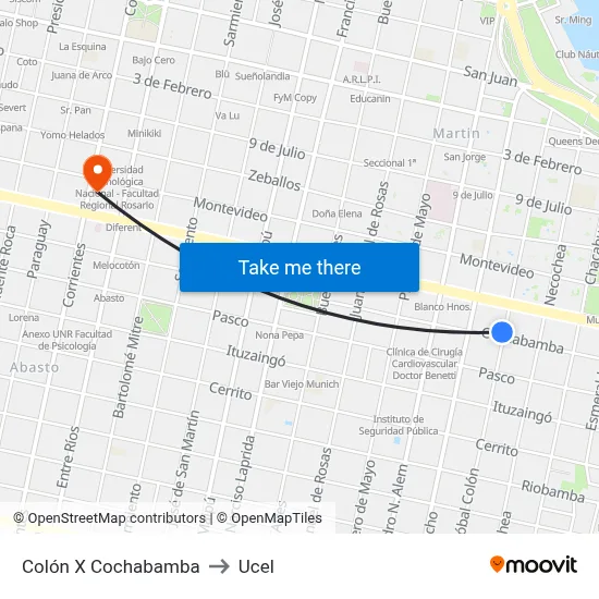 Colón X Cochabamba to Ucel map