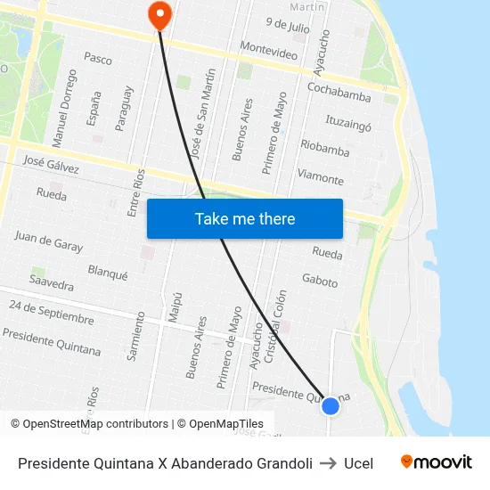 Presidente Quintana X Abanderado Grandoli to Ucel map