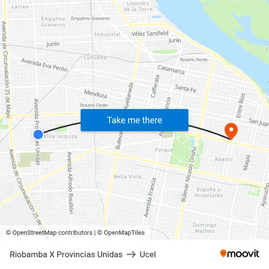 Riobamba X Provincias Unidas to Ucel map