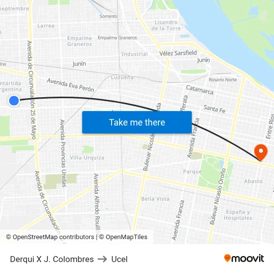 Derqui X J. Colombres to Ucel map