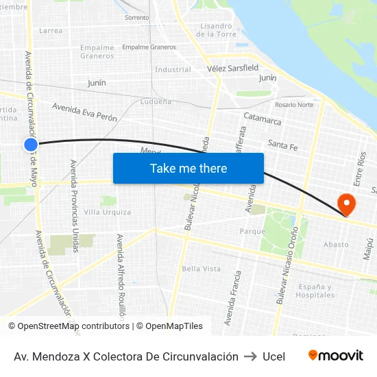 Av. Mendoza X Colectora De Circunvalación to Ucel map