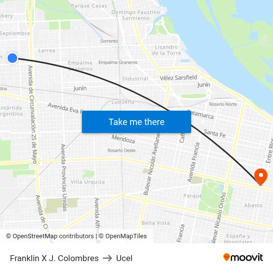 Franklin X J. Colombres to Ucel map