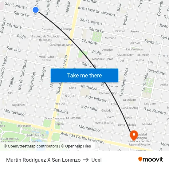 Martín Rodríguez X San Lorenzo to Ucel map