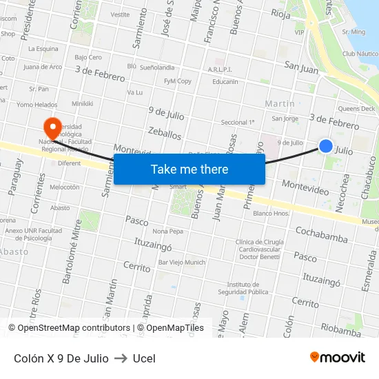 Colón X 9 De Julio to Ucel map