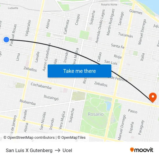 San Luis X Gutenberg to Ucel map