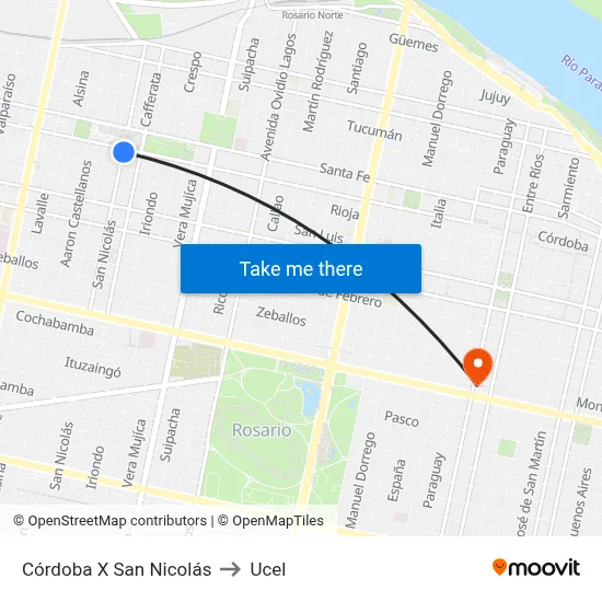 Córdoba X San Nicolás to Ucel map