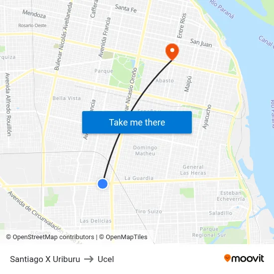 Santiago X Uriburu to Ucel map