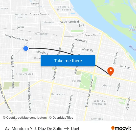 Av. Mendoza Y J. Díaz De Solís to Ucel map