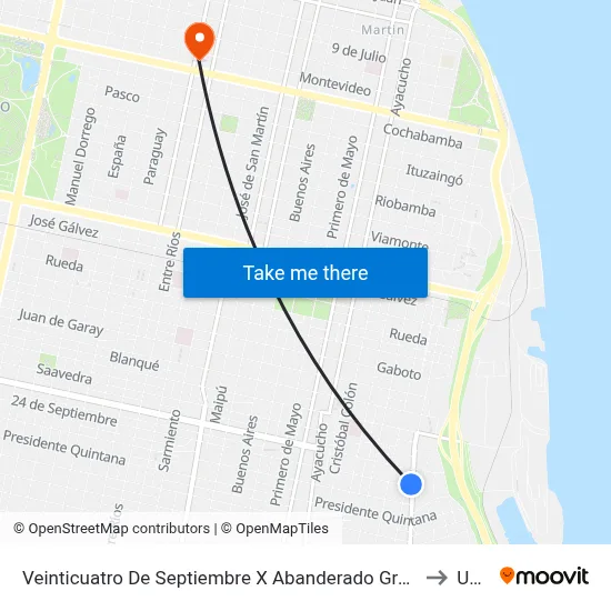 Veinticuatro De Septiembre X Abanderado Grandoli to Ucel map