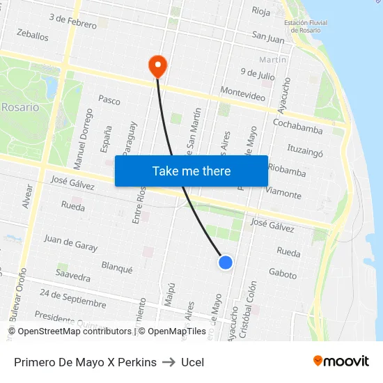 Primero De Mayo X Perkins to Ucel map