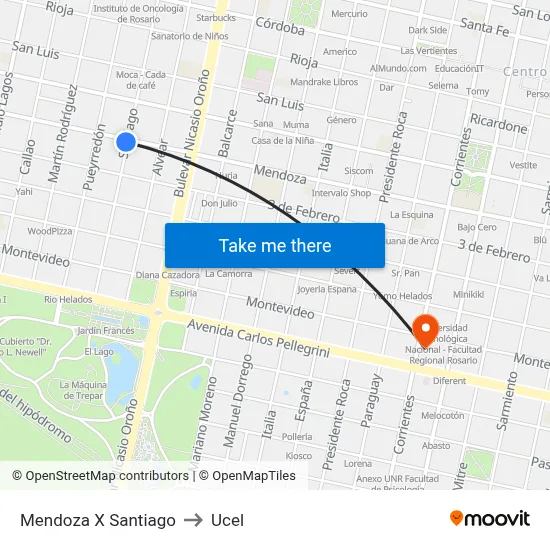 Mendoza X Santiago to Ucel map