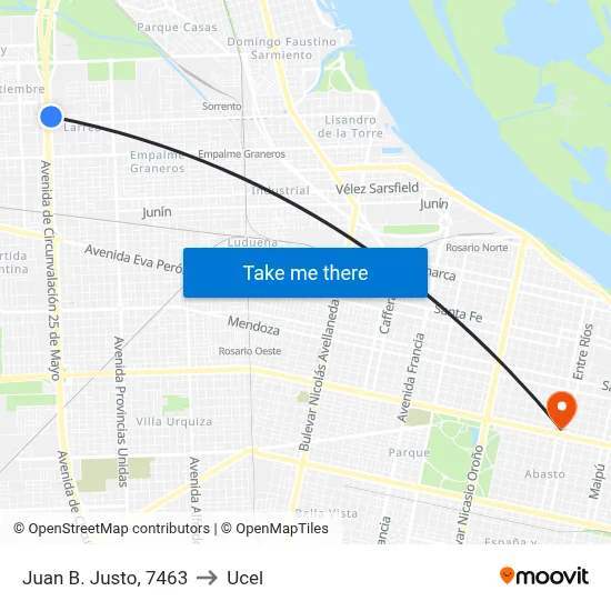 Juan B. Justo, 7463 to Ucel map