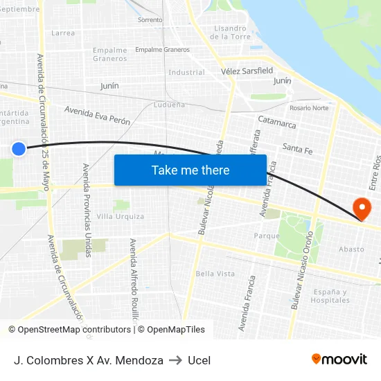 J. Colombres X Av. Mendoza to Ucel map