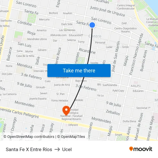 Santa Fe X Entre Ríos to Ucel map