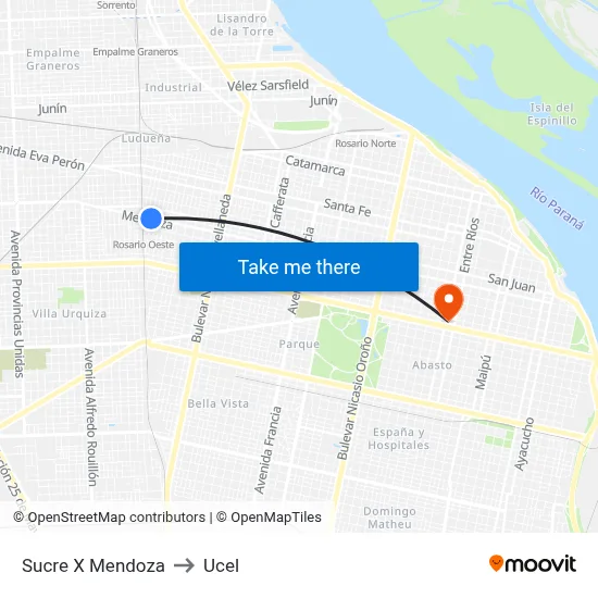 Sucre X Mendoza to Ucel map
