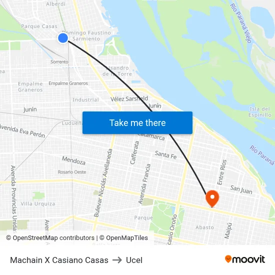 Machain X Casiano Casas to Ucel map