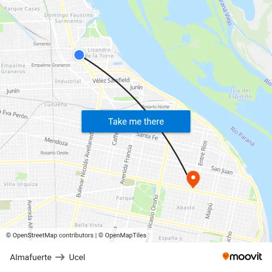Almafuerte to Ucel map