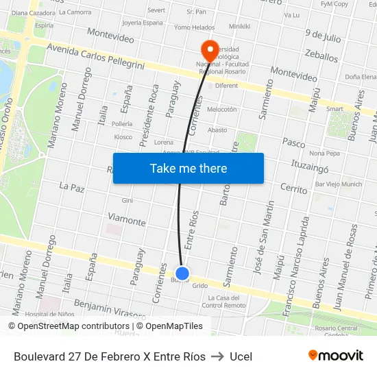 Boulevard 27 De Febrero X Entre Ríos to Ucel map