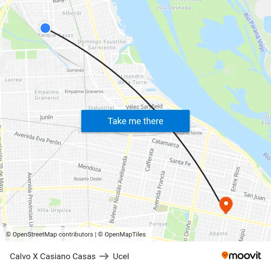 Calvo X Casiano Casas to Ucel map