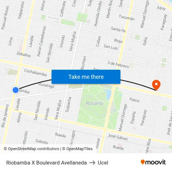 Riobamba X Boulevard Avellaneda to Ucel map