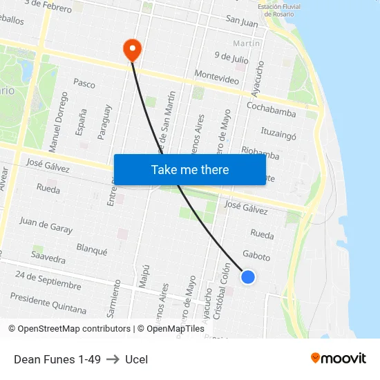 Dean Funes 1-49 to Ucel map