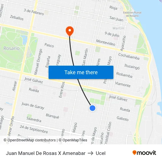 Juan Manuel De Rosas X Amenabar to Ucel map