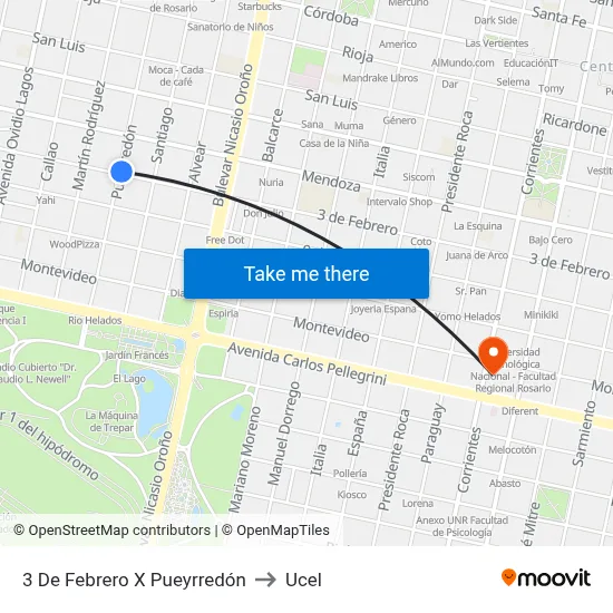 3 De Febrero X Pueyrredón to Ucel map