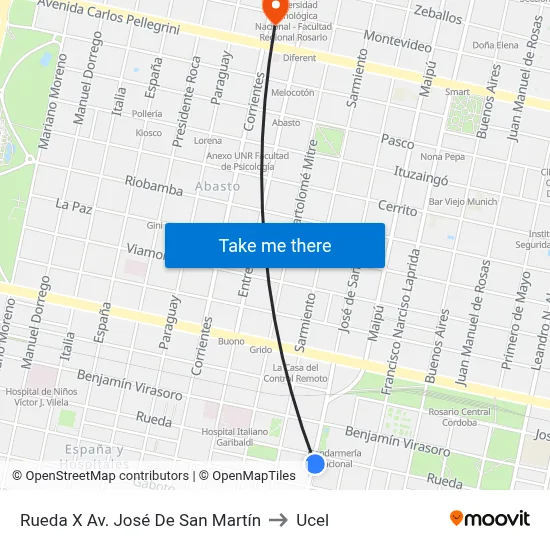 Rueda X Av. José De San Martín to Ucel map