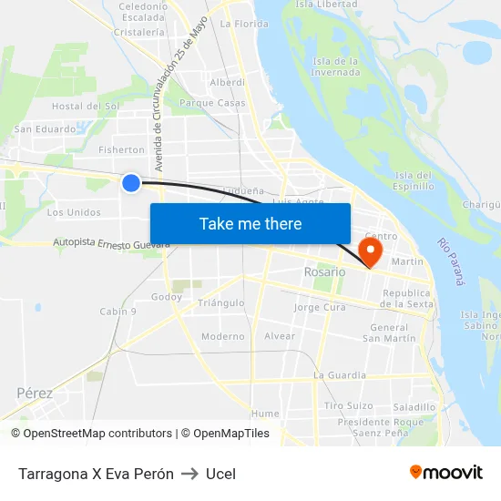 Tarragona X Eva Perón to Ucel map