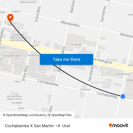 Cochabamba X San Martín to Ucel map