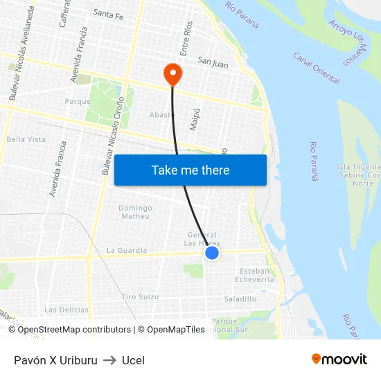 Pavón X Uriburu to Ucel map