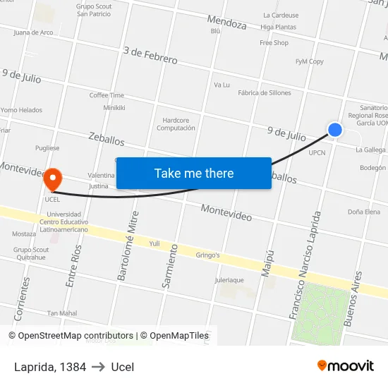 Laprida, 1384 to Ucel map