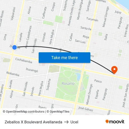 Zeballos X Boulevard Avellaneda to Ucel map